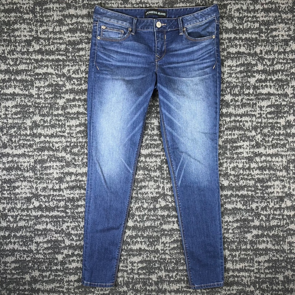 Express Stella Low Rise Legging Jeans Womens 10R Blue Skinny Stretch Whiskered